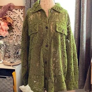 NWT green Free People Lace blouse